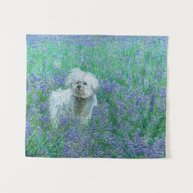 Tapete De Parede Bichon Frise em Bluebonnets (Frente (Horizontal))