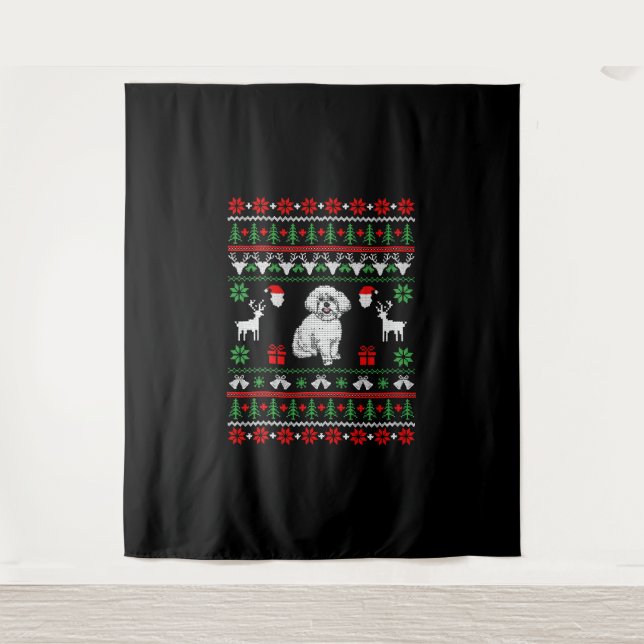 Tapete De Parede Bichon Frise Ugly Christmas Sweater (Frente)