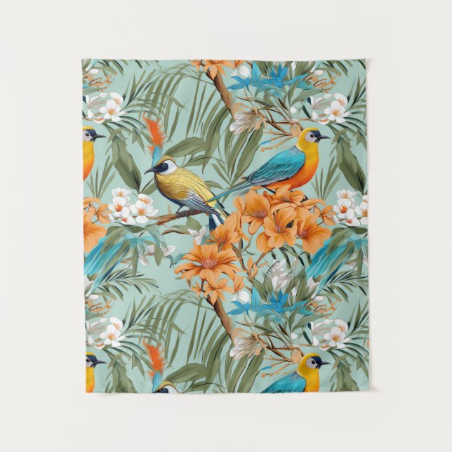 Tapete De Parede Birds Chinoiserie Mint Orange (Frente)
