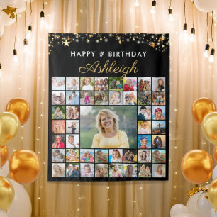 Tapete De Parede Birthday 45 Photo Collage Black Gold Stars Script