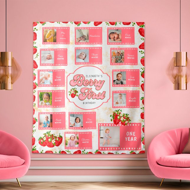 Tapete De Parede Birthday Berry First Custom Photo Backdrop Banner (Criador carregado)