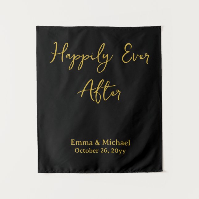 Tapete De Parede Black & Gold Wedding Banner Personalized Reception (Frente)
