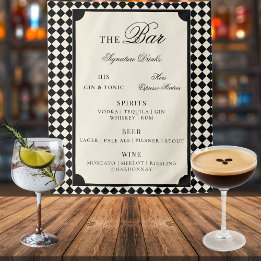 Tapete De Parede Black Ivory Checks Old Money Wedding Bar Menu Sign