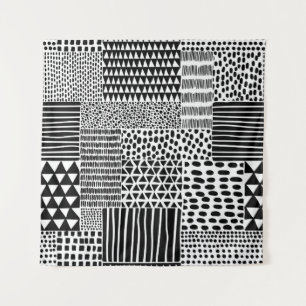 Tapete De Parede Black White Doodle: Etnia sem costura