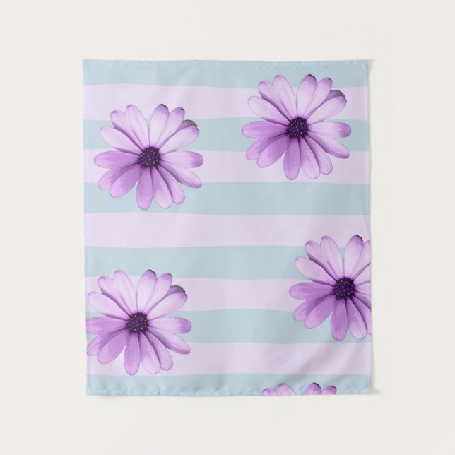 Tapete De Parede blue and purple striped daisy pattern (Frente)