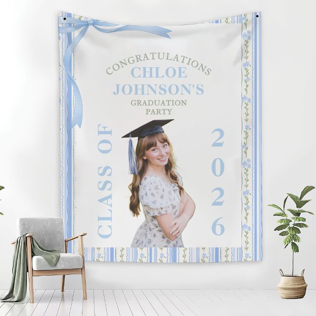 Tapete De Parede Blue Bow Floral Graduation (Criador carregado)