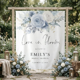 Tapete De Parede Blue Florals Fabric Welcome Bridal Shower Backdrop