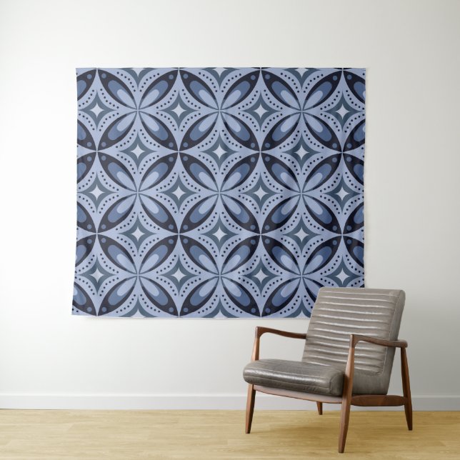 Tapete De Parede Blue Geometric Pattern Retro Style (In Situ (Horizontal))