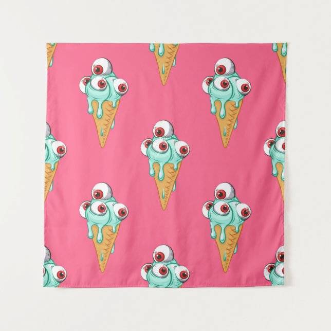 Tapete De Parede Blue ice cream with eyes. Pink background. Seamles (Frente)