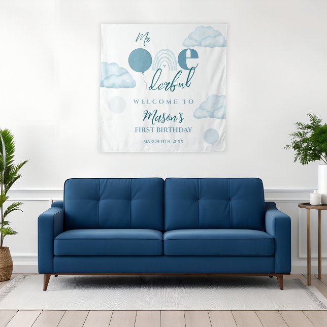 Tapete De Parede Blue Mr Onederful Sky Cloud 1st Birthday  (Criador carregado)