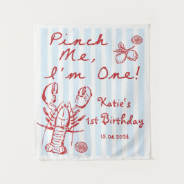 Tapete De Parede Blue Nautical Lobster 1st Birthday Tapestry