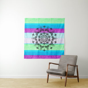 Tapete De Parede Blue Purple Green Mandala Wall Art