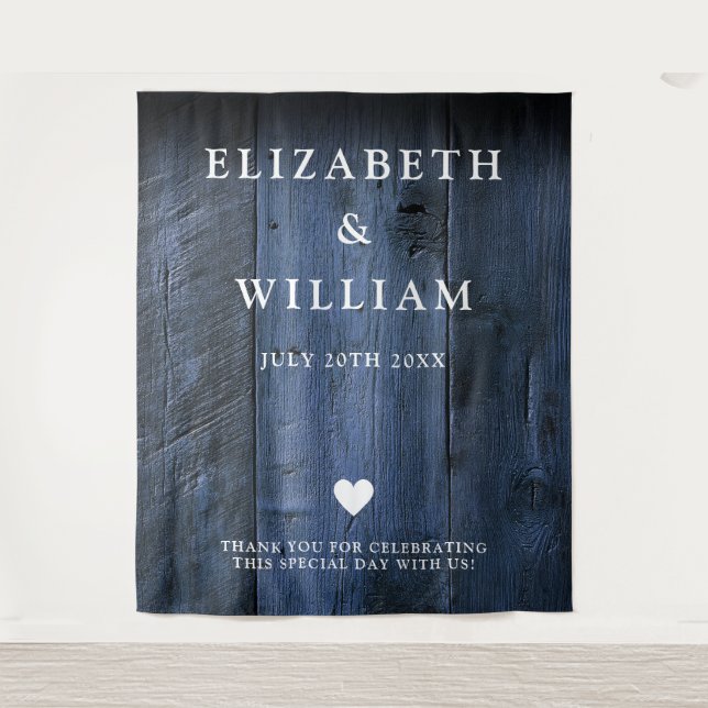 Tapete De Parede Blue Rustic Boho Barn Wood Foto Booth Backdrop (Frente)