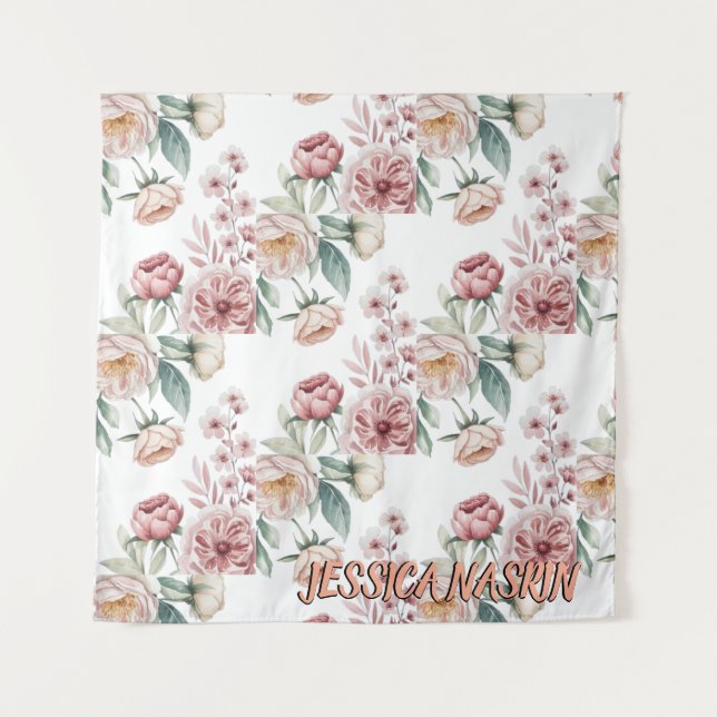 Tapete De Parede Blush Navy Blue Soft Pastel Pink Floral (Frente)