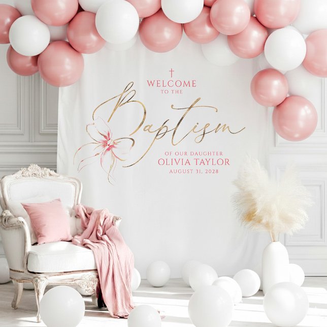 Tapete De Parede Blush Pink Bow Girl Baptism Photo Backdrop Welcome (Pink Bow Baptism Photo Backdrop Tapestry)