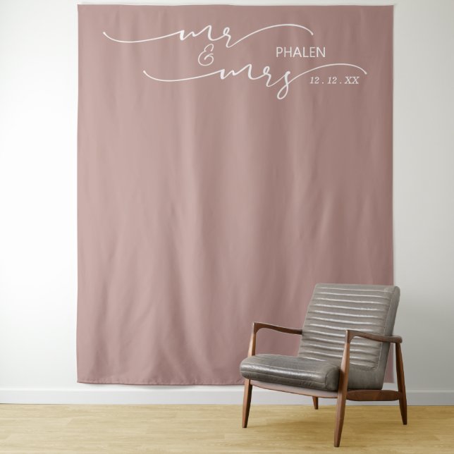 Tapete De Parede Blush Pink Sr. e Sra. Wedding Banner (In Situ)