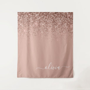 Tapete De Parede Blush Rosa Dourado Rosa Brilho Monograma Feminino 