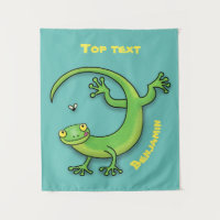 Boas saudações da lagartixa verde e feliz com dese