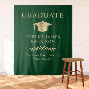 Tapete De Parede Boas-vindas à Festa de formatura Verde Elegante