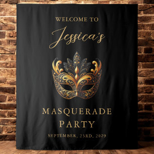 Tapete De Parede Boas-vindas a mascarada Black Dourado Birthday