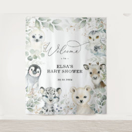 Tapete De Parede Boas-vindas ao bebê com animais árticos dourados n