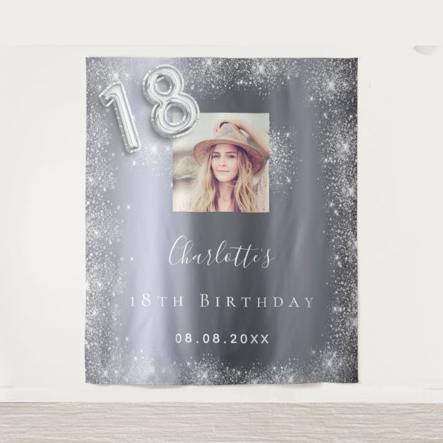 Tapete De Parede Boas-vindas com glitter de prata para foto de 18 a (Frente)