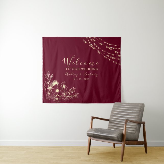 Tapete De Parede Boas-vindas de Casamento Borgonha (In Situ (Horizontal))