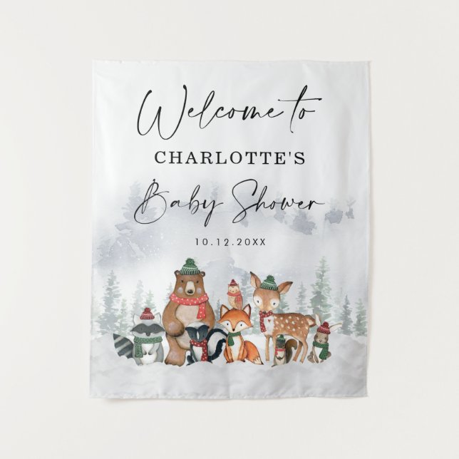 Tapete De Parede Boas-vindas do Chá de Bebê Animais da Floresta de  (Frente)