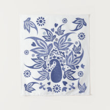 Bohemian Style Blue and White Peacock