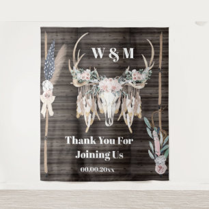 Tapete De Parede Boho antlers rosa feather wood russa