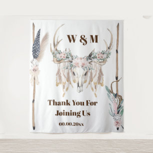 Tapete De Parede Boho antlers rosa feather wood rustican