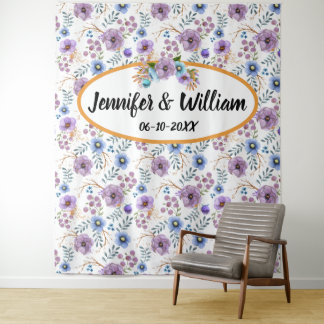 Tapete De Parede Boho Aquarela Floral Lilás & Azul Personalizar