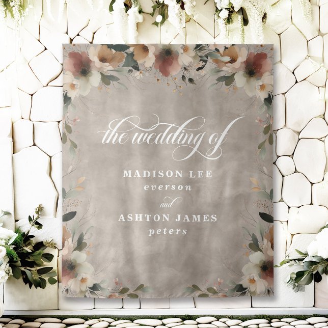 Tapete De Parede Boho Beige Floral Photo Booth Backdrop (Step into a fairy tale with our beautiful wedding backdrops, perfect for capturing your love.)