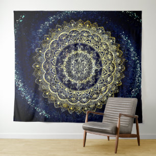 Tapete De Parede Boho Blue e Yoga Yellow Mandala Wang Hanging 