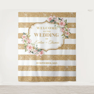 Tapete De Parede Boho Blush rosas cor-de-rosa listras douradas