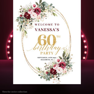 Tapete De Parede Boho Burgundy Floral Quadro de Ouro Aniversário de