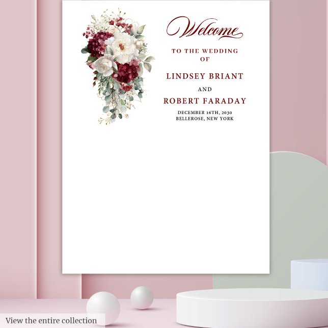 Tapete De Parede Boho Burgundy Plano Floral Russo Branco (Boho Burgundy White Rustic Floral Wedding Backdrop)