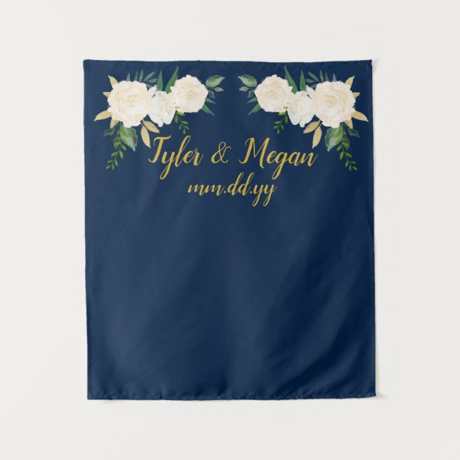 Tapete De Parede Boho Casamento outono Backdrop Marinho Dourado Boo (Frente)