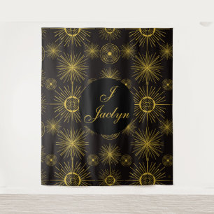 Tapete De Parede Boho Celestial Sun Stars Black Personalizado