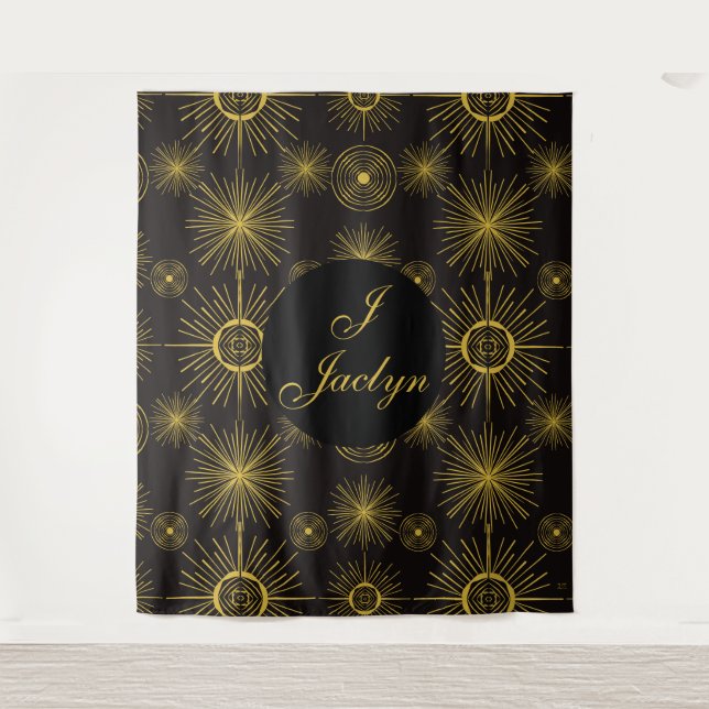 Tapete De Parede Boho Celestial Sun Stars Black Personalizado (Frente)
