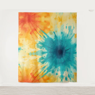 Tapete De Parede Boho Chic Yellow e Teal Tie Dye Design
