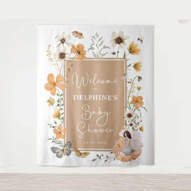 Tapete De Parede Boho Fall Wildflower Fairy Chá de fraldas Bem-vind (Frente)