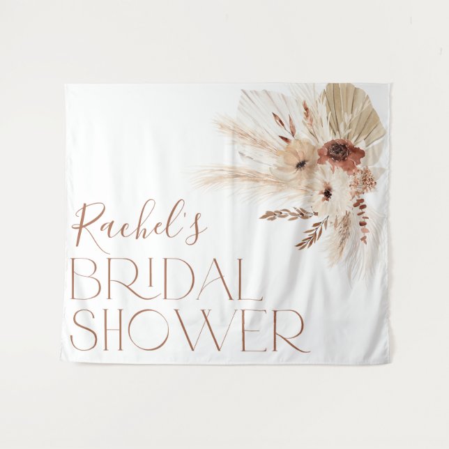 Tapete De Parede Boho Floral Bridal Shower Backdrop Tapestry (Frente (Horizontal))