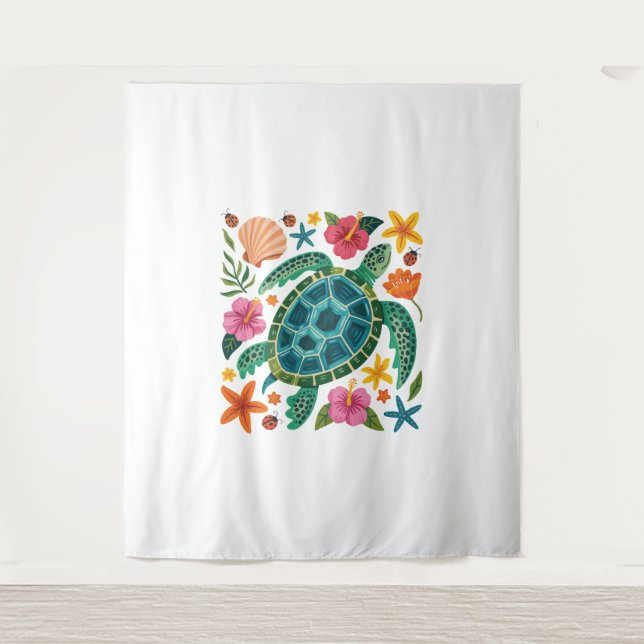 Tapete De Parede Boho Floral Sea Turtle (Frente)