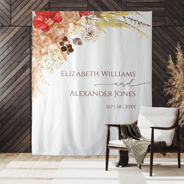 Tapete De Parede Boho Floral Wedding Backdrop | Terracotta (Criador carregado)