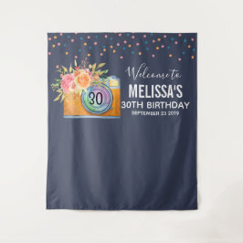 Tapete De Parede Boho Laranja Câmera e Flores Aquarela Aniversário