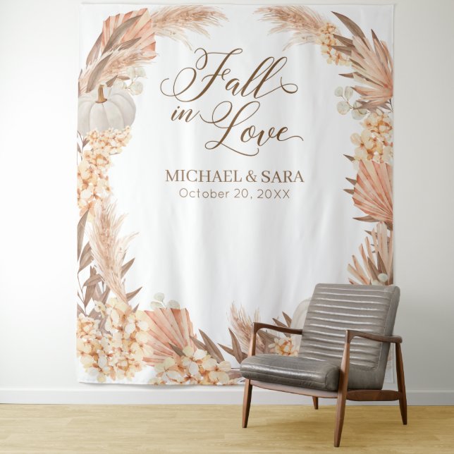 Tapete De Parede Boho Pampas White Pumpkin backdrop fall banner  (In Situ)
