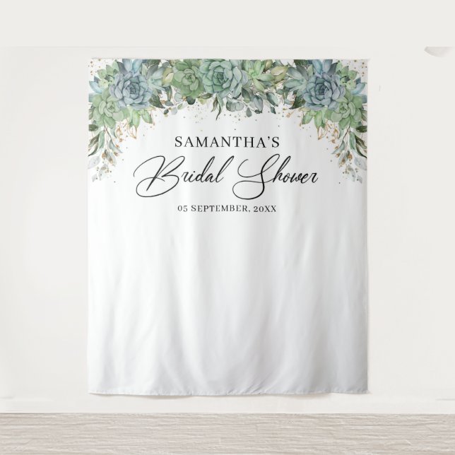 Tapete De Parede Boho suculentas verde folhagem moldura dourada chá (Frente)