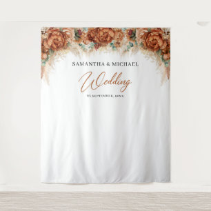 Tapete De Parede Boho terracota floral cobre grama pampas casamento