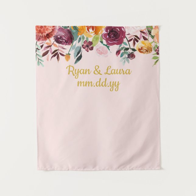 Tapete De Parede Boho Wedto Foto Booth Backdrop Blush Dourado Prop (Frente)